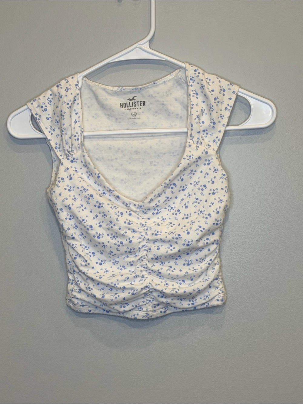 Hollister Y2K Ditsy Floral Ruched V-Neck Tank Capped Shoulders Cotton Size XS
